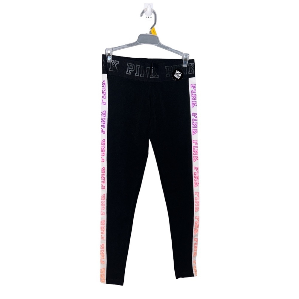 NWT PINK Victoria’s Secret Yoga Rainbow Ombré Sides Black Full Length Leggings